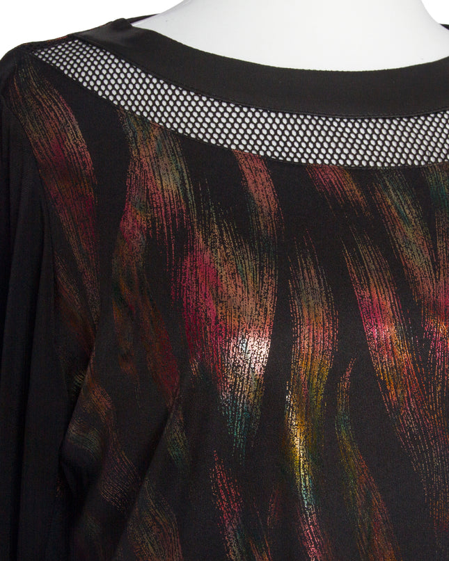 Официална черна разкроена туника в десен на цветни ивици