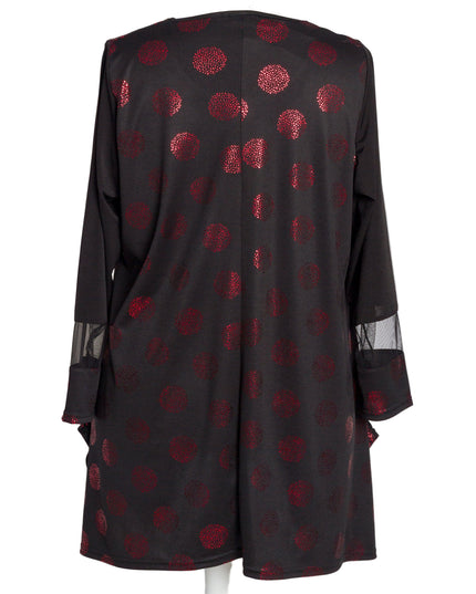 Елегантна разкроена туника с червени лъскави точки