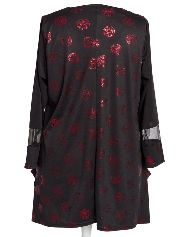 Елегантна разкроена туника с червени лъскави точки
