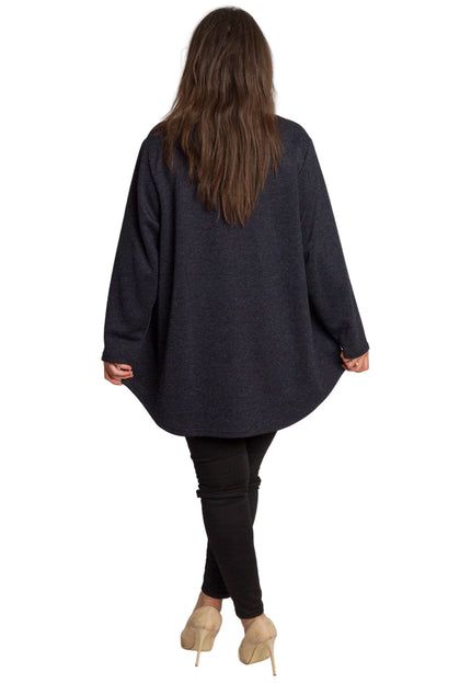 Тъмносиня разкроена туника с декорация в големи размери