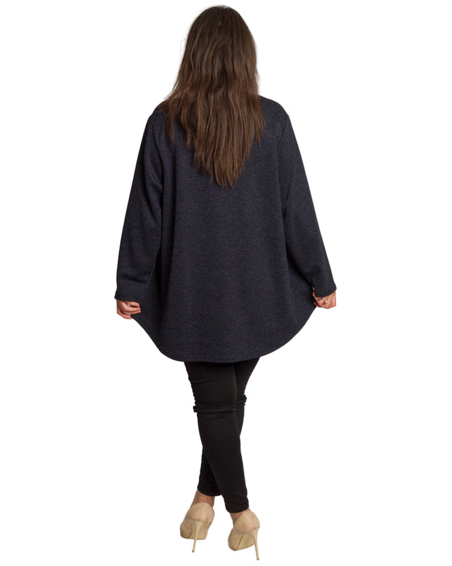 Тъмносиня разкроена туника с декорация в големи размери