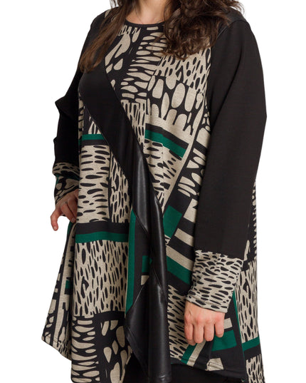 Туника с абстрактен принт с декоративна лента от еко кожа