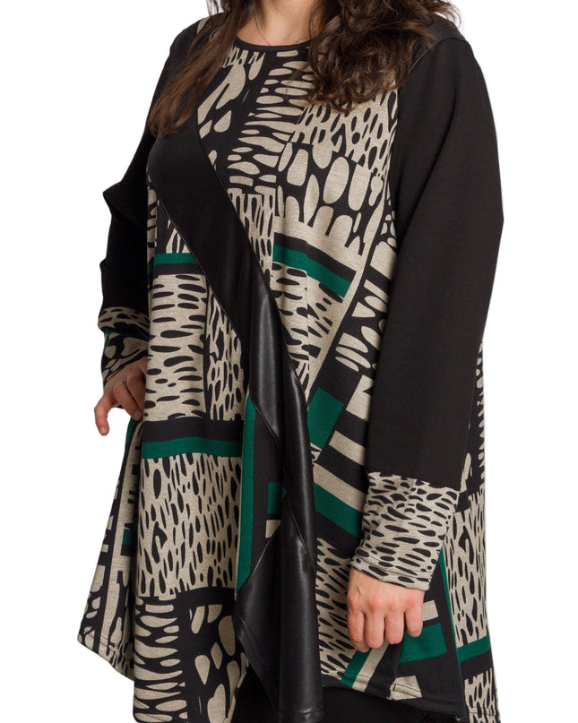 Туника с абстрактен принт с декоративна лента от еко кожа