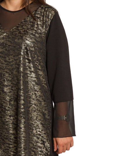 Елегантна туника в големи размери с ефектен златист десен