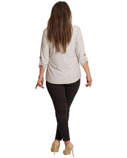 Бяла дамска риза на черни точки с декоративни копчета