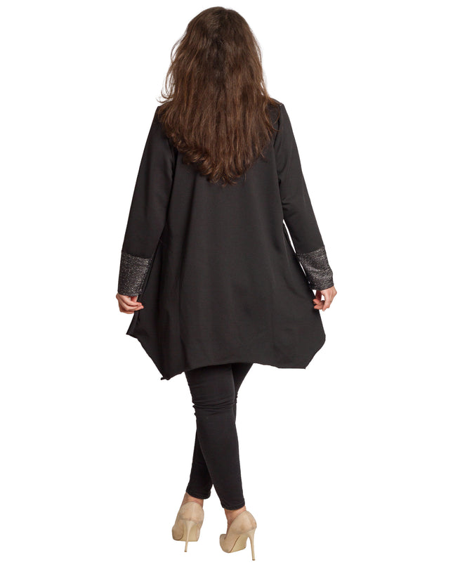 Елегантна сива разкроена туника с ламе ефект и кожени акценти