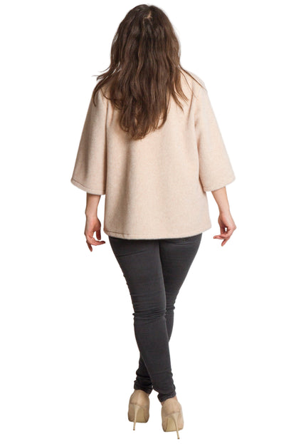 Дамски бежов свободен жакет с цип в големи размери