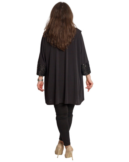 Елегантен черен комплект от туника и елек с пайети