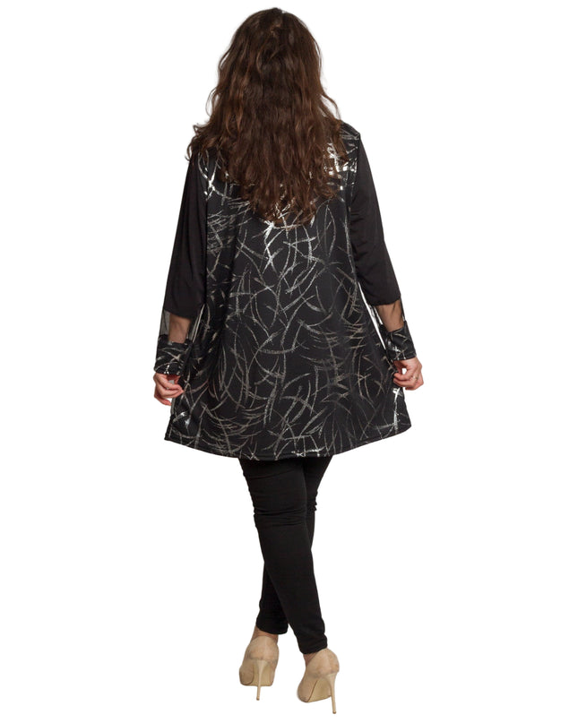 Дамска стилна туника със сребрист акцент в големи размери