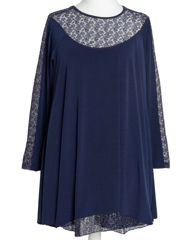 Елегантна тъмносиня туника на точки в големи размери