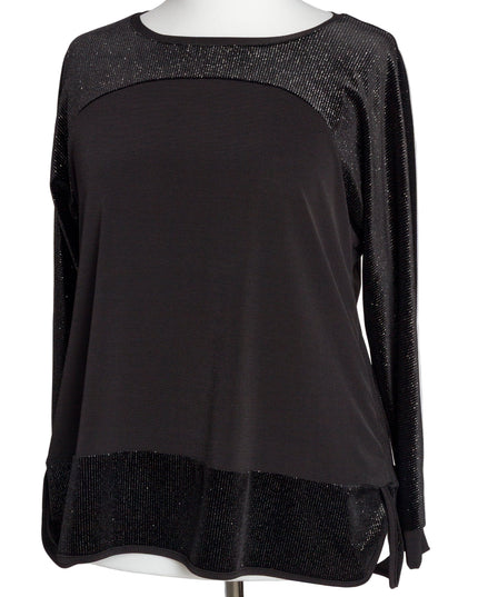 Елегантна разкроена туника с блестящи детайли в черен цвят