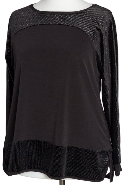Елегантна разкроена туника с блестящи детайли в черен цвят
