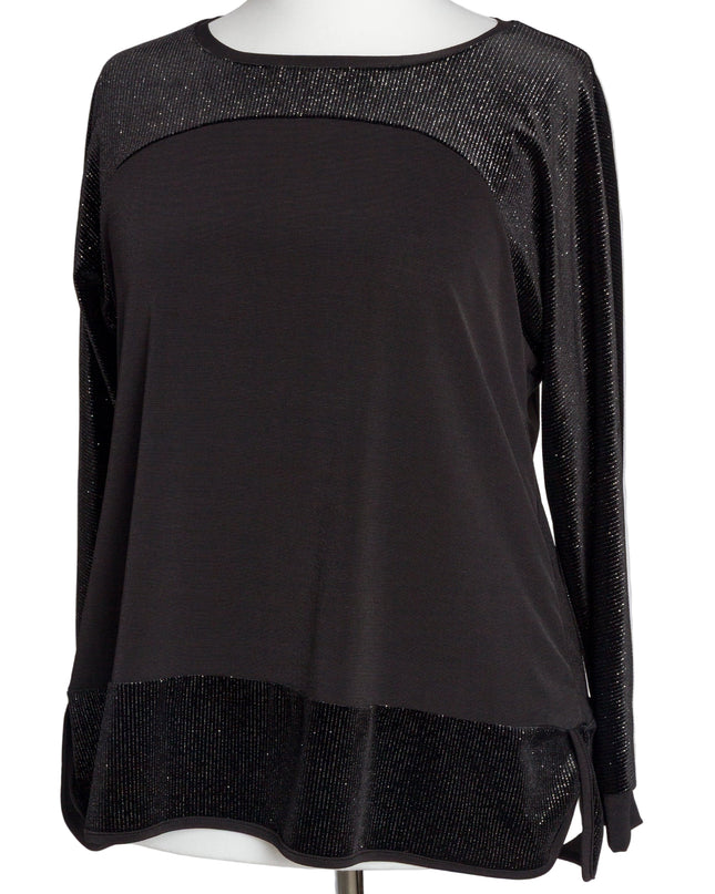 Елегантна разкроена туника с блестящи детайли в черен цвят