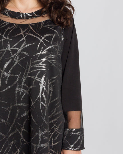 Дамска стилна туника със сребрист акцент в големи размери