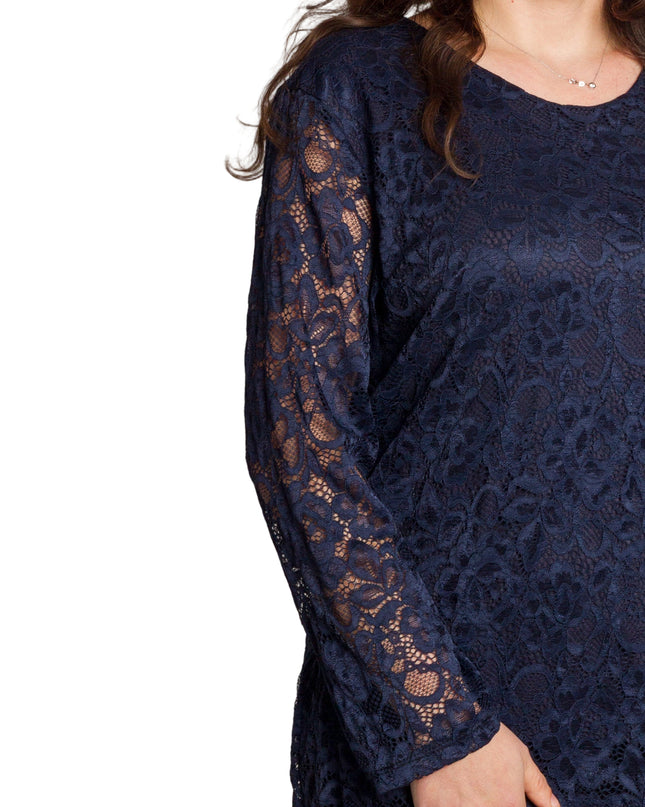 Официална тъмносиня блуза с дантелени ръкави