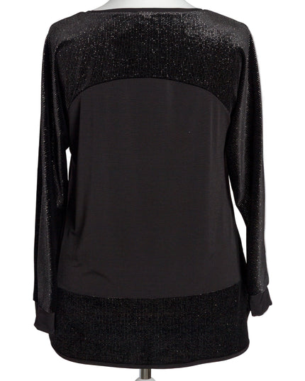 Елегантна разкроена туника с блестящи детайли в черен цвят