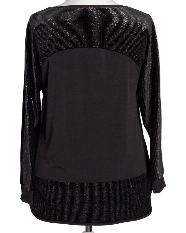Елегантна разкроена туника с блестящи детайли в черен цвят