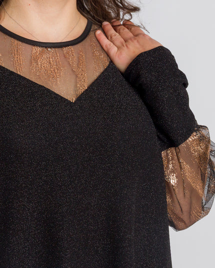 Черна официална туника със златист и блестящ ефект