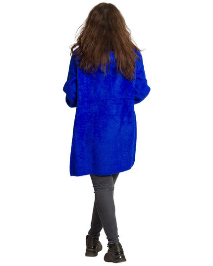 Кралскосиньо яке с качулка и връзки на талията в големи размери