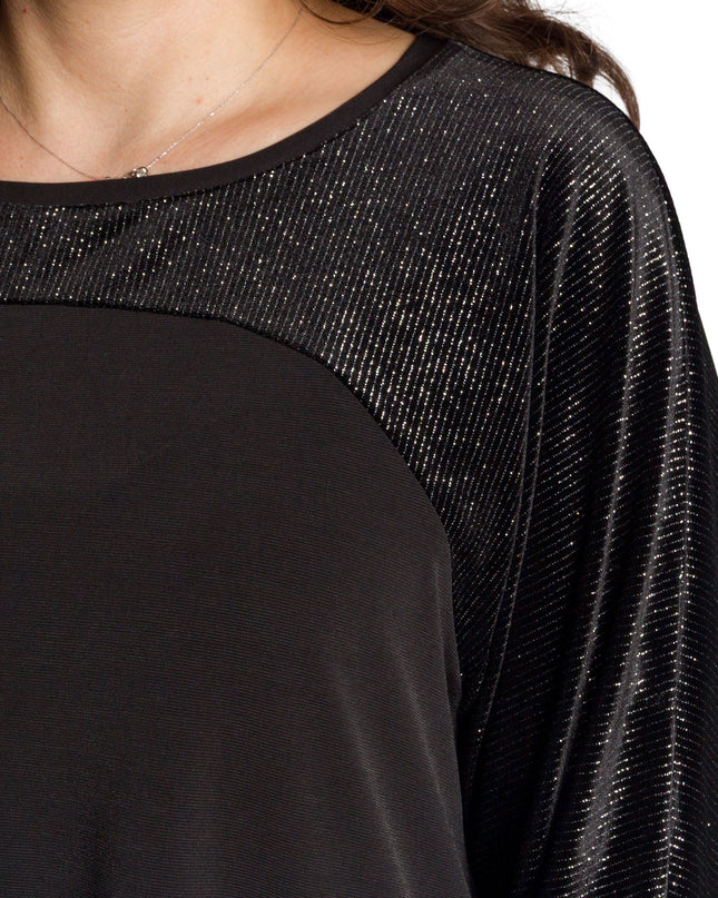 Елегантна разкроена туника с блестящи детайли в черен цвят