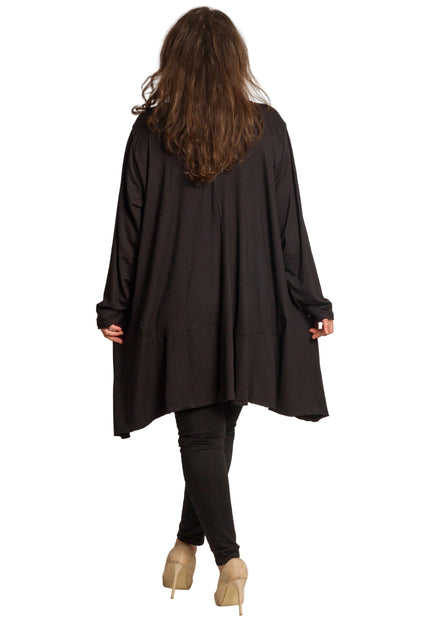 6XL-7XLЧерна разкроена туника в макси размери с апликация „Дама“