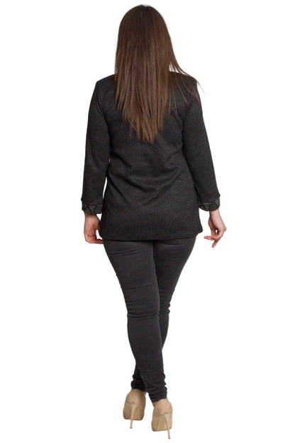 Тъмносива права туника с декоративен цип и трикотажни акценти