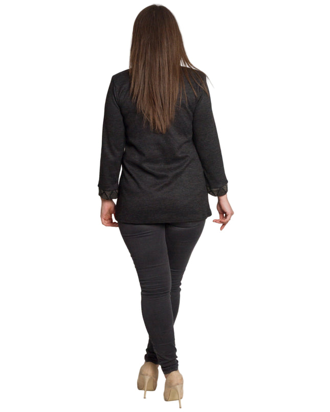 Тъмносива права туника с декоративен цип и трикотажни акценти