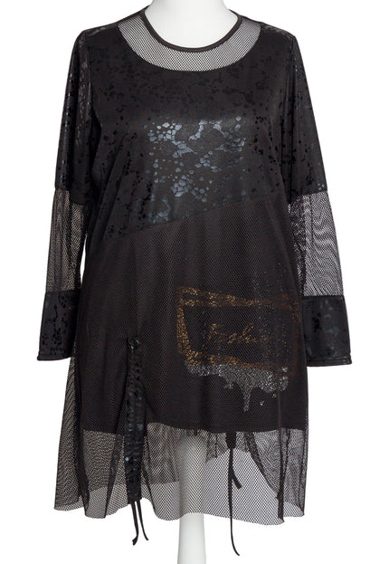 Модерна дълга туника с фина мрежа и релефни черни точки