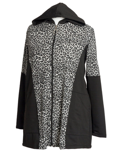 Черно яке с животински принт и качулка в макси размери