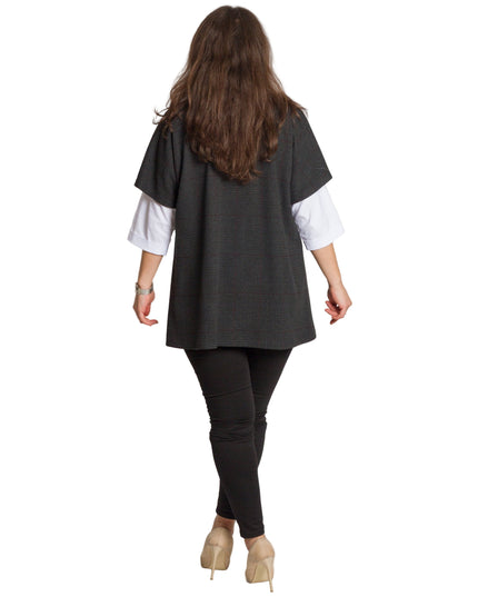 Официален комплект от риза и вълнен елек в тъмно сиво каре