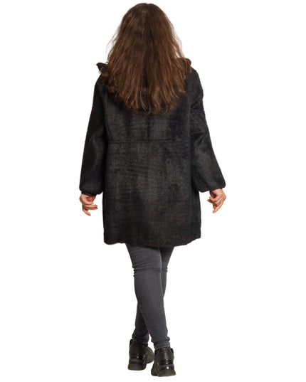 Елегантно дълго яке с качулка и джобове в големи размери