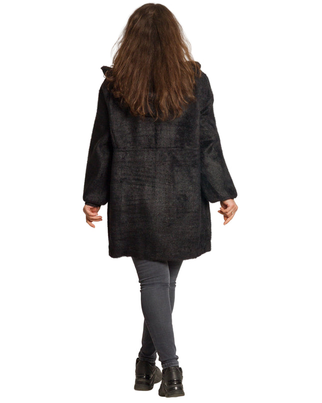 Елегантно дълго яке с качулка и джобове в големи размери