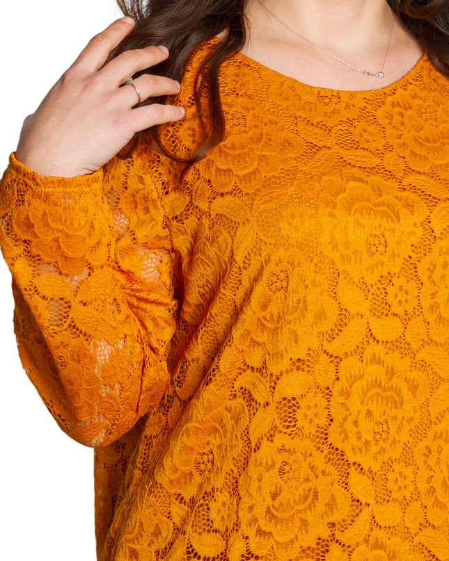 Официална оранжева блуза с дантелени ръкави