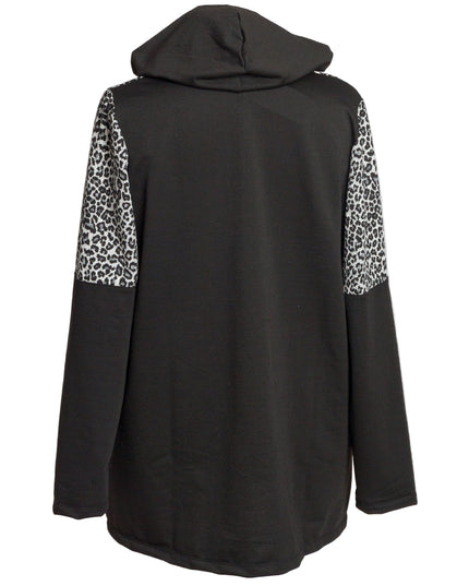 Черно яке с животински принт и качулка в макси размери