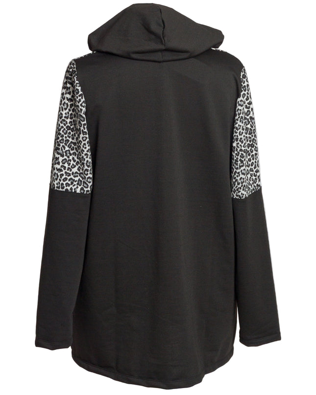 Черно яке с животински принт и качулка в макси размери
