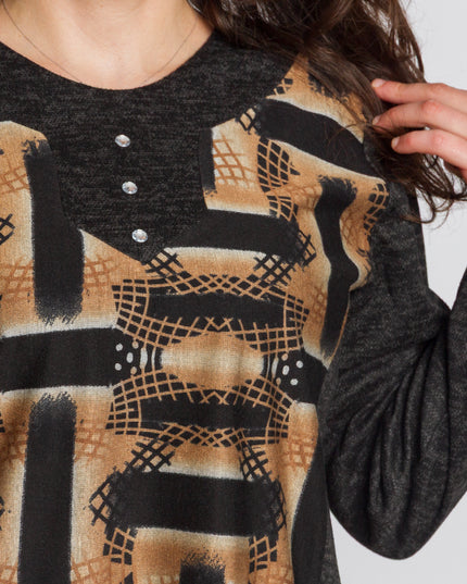 Тъмносивa туника с абстрактен принт и декоративни камъни