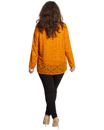 Официална оранжева блуза с дантелени ръкави