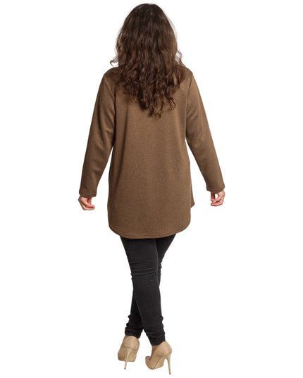 Кафява разкроена туника с флорална бродерия и перли