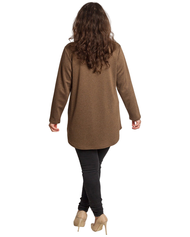 Кафява разкроена туника с флорална бродерия и перли