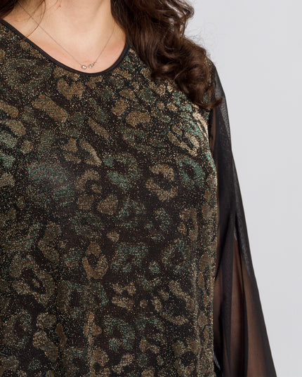 Черна елегантна туника с блестящ животински десен