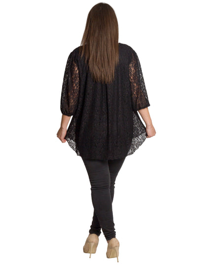 Елегантна черна дантелена туника с разкроена кройка