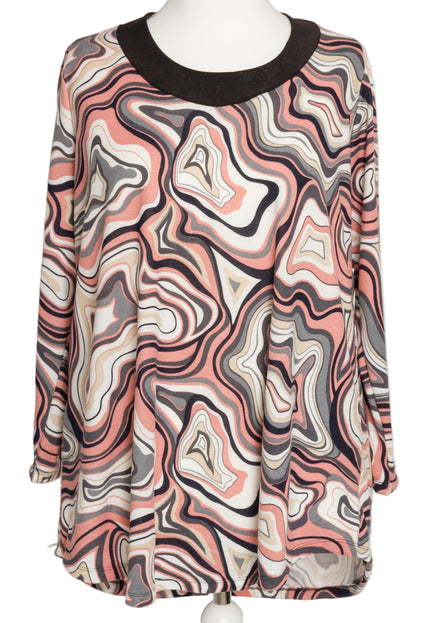 Туника с абстрактен розово-бежов десен и права кройка