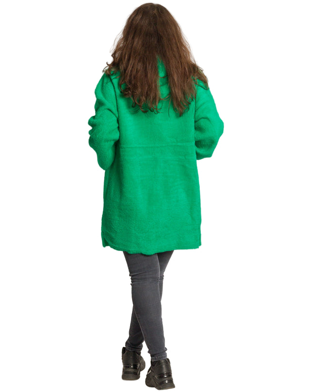 Дълго зелено яке в големи размери с качулка и джобове
