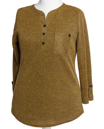 Дамска туника в жълт цвят с права кройка и джобче