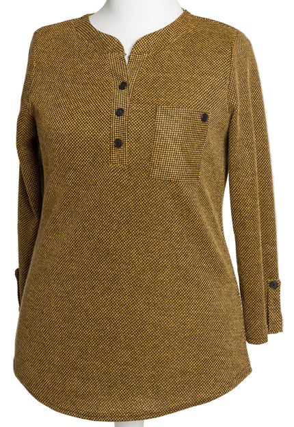 Дамска туника в жълт цвят с права кройка и джобче