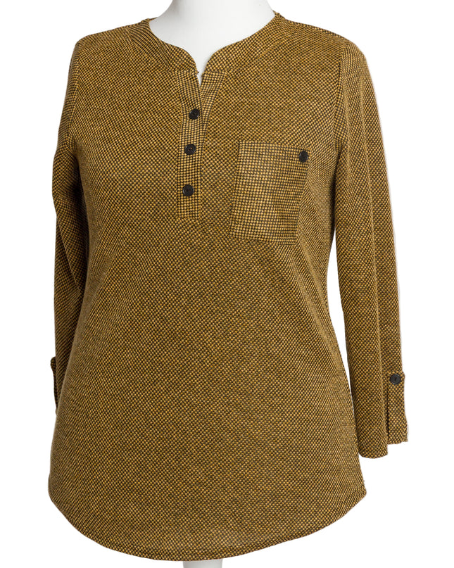 Дамска туника в жълт цвят с права кройка и джобче