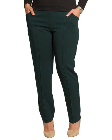 Зелен елегантен панталон с права кройка и еластична талия в големи размери
