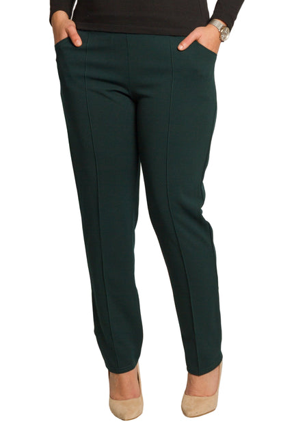 Зелен елегантен панталон с права кройка и еластична талия в големи размери