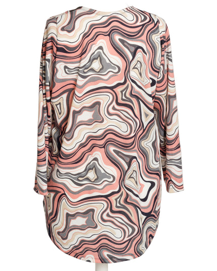 Туника с абстрактен розово-бежов десен и права кройка