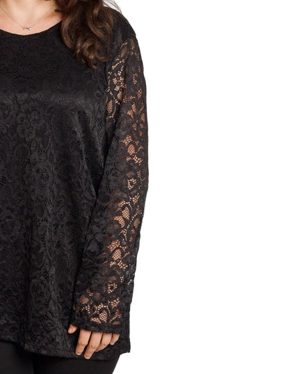 Черна официална блуза с дантелени ръкави в големи размери